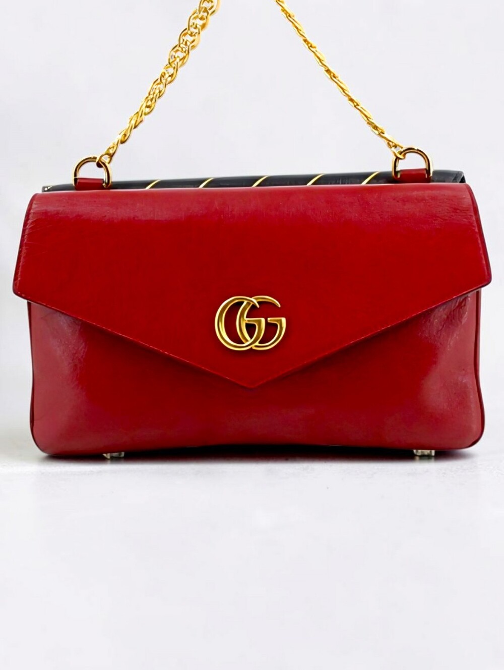 Gucci Tiger Marmont Red Black Leather Crossbody Shoulder Bag Chain GG Logo